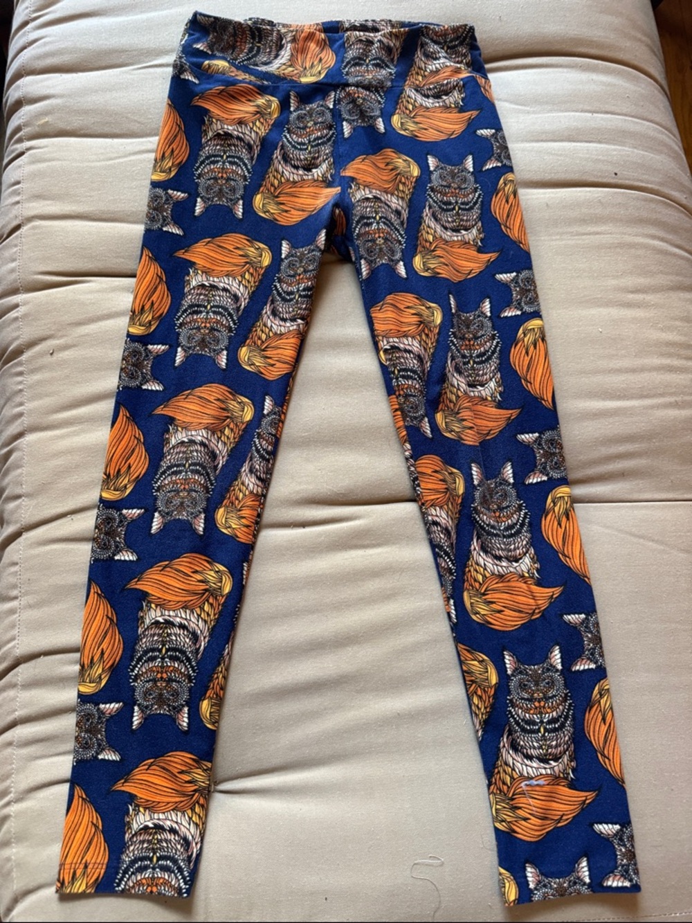 LuLaRoe Navy Leggings with Orange Fox Print